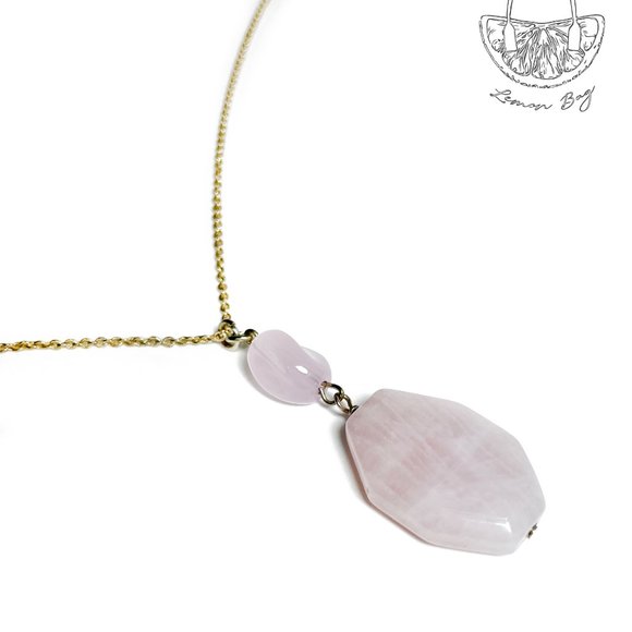 Long Gold Color Chain With Pink Stone Pendant - Picture 2 of 3